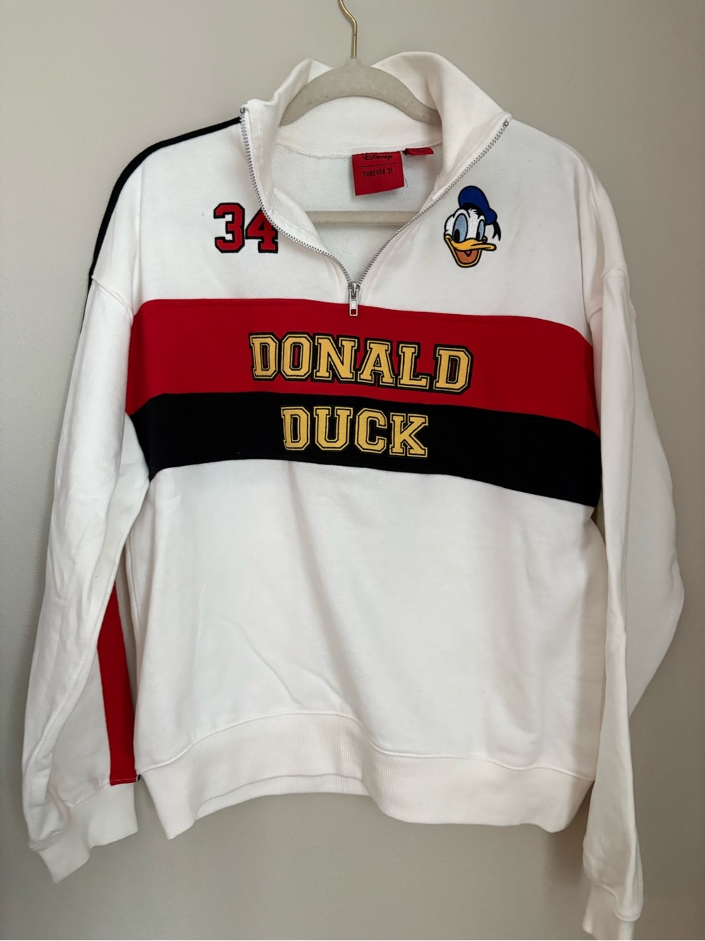Disney Donald Duck White, Red, Black & Yellow Quarter-Zip Sweater